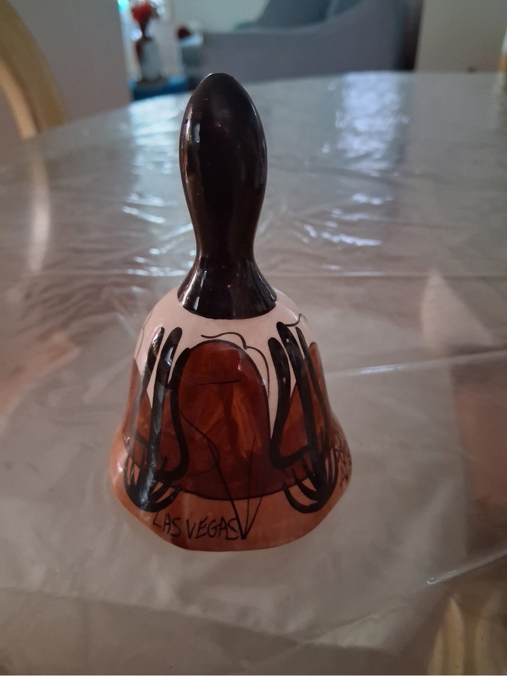 Hand-Painted Brown Ceramic Bell Decorative Accent - Las Vegas